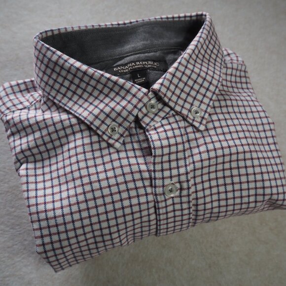 Banana Republic Men's Large Luxe Flannel Slim Fit Shirt Button Down Plaid - Picture 6 of 7